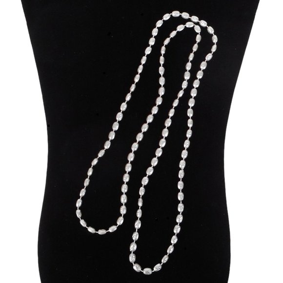 Beaded Necklace Gray Oval Plastic 35 In. Single Strand Retro Vtg 80s Minimalist - Picture 3 of 6